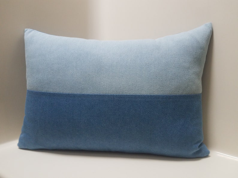 Blue Denim Pillow Covers Patchwork Pillow Case Denim Lumbar Etsy