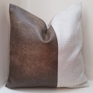 Faux Leather Pillow Cover with Woven Mudcloth Accent, Color Block Pillow, Rustic Pillow Covers, Country Farmhouse Home Decor, Lumbar pillows