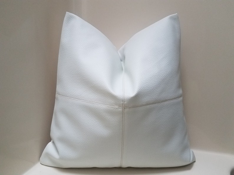WHITE Faux Leather Pillow Cover Patchwork Pillow Cover RV Etsy