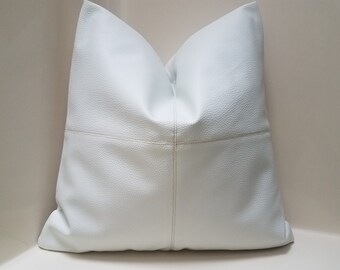 White Faux Leather Patchwork Pillow Cover: Farmhouse RV Decor