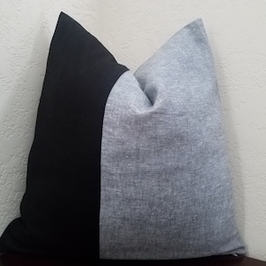 Black and Gray Linen Colorblock Pillow Cover, Modern Home Decor, Decorative Throw Pillow Cover, Color Block Cushion Cover, Accent Pillowcase
