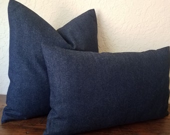 Navy Blue Denim Pillow Cover: Modern Throw Pillow Case