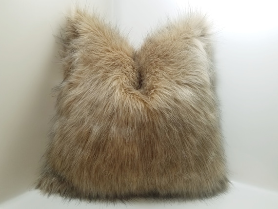 Faux Fur Pillow Cover: Champagne Tan Bohemian Decorative Pillow