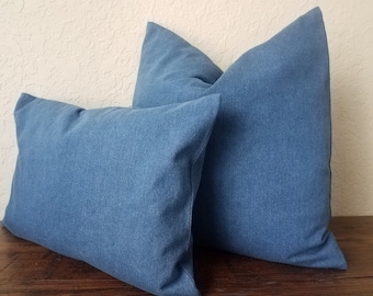 Blue Denim Pillow Cover: Farmhouse Throw Pillow