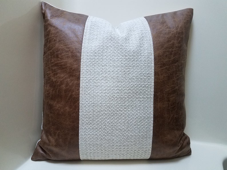 Mudcloth And Faux Leather Pillow Covers Brown Image 0
