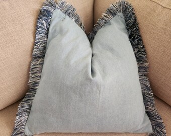 Denim Fringe Pillow Cover: Farmhouse Throw, Lumbar, Decorative Sofa Accent