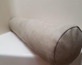 Faux Leather Bolster Pillow Cover: Beige Lumbar, Any Size