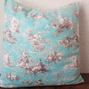 Teal Toile Pillow Cover: Country Cottage Accent Pillow