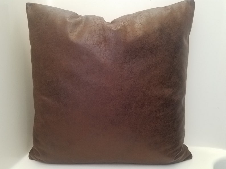 Coffee Brown Faux Leather Pillow Cover Throw Image 0