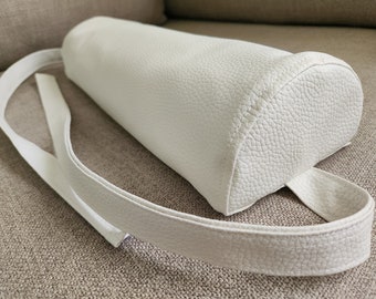 Faux Leather Bolster Pillow Cover with Straps - Semi Round Lumbar Support