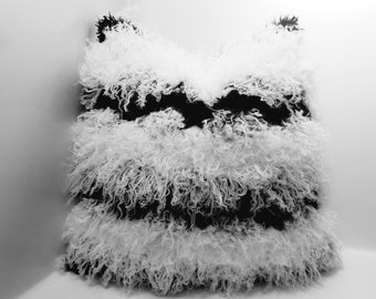 Faux Fur Pillow Cover, Black White Throw Pillow, Decorative Fur Pillow, Accent Fur Pillow, Faux Fur Cushion, Fur Lumbar Pillow, Gift Idea