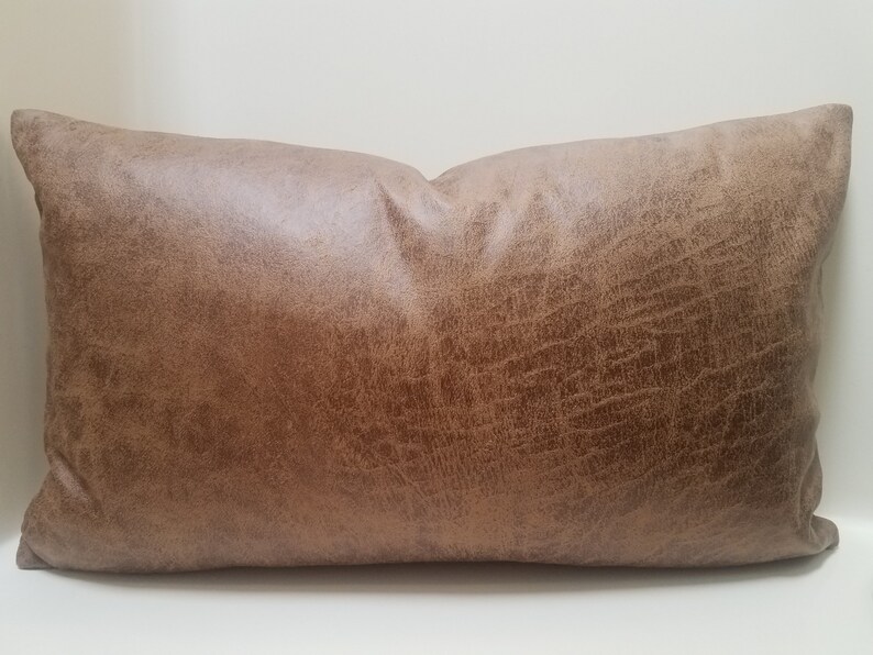Brown Faux Leather Pillow Cover Lumbar Throw Image 0