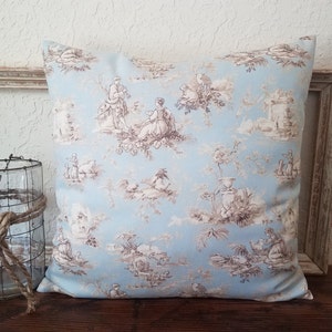 Toile Pillow Cover: Light Blue French Country Farmhouse Decor