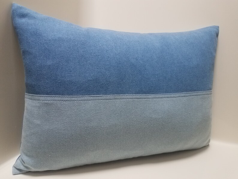 Blue Denim Pillow Covers Patchwork Pillow Case Denim Lumbar Etsy