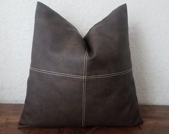 Patchwork Faux Leather Pillow Cover: Stitched Decorative Cushion