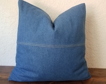 Blue Denim Patchwork Pillow Cover: Farmhouse Throw Pillow