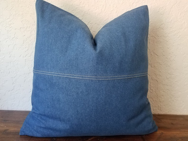 Denim pillow cover. Blue denim pillow. Patchwork Pillow. Etsy