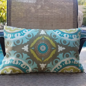 Turquoise Lumbar Pillow Cover: Blue Orange Print, 12x20