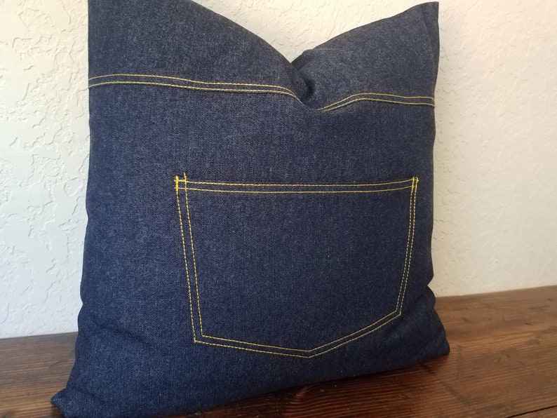 Navy Blue Denim Pillow Cover With Pockets Denim Patchwork Etsy