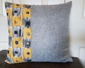 Color Block Stripe Pillow in Gray and Yellow, Linen Grey Pillow Covers,Gray Couch Pillow Covers,Decorative Pillows,Modern Home Decor,Pillows