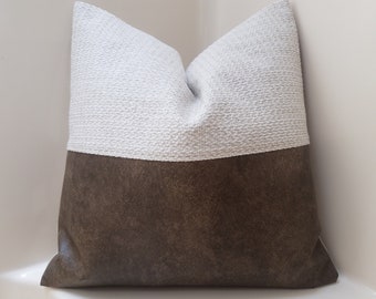 Color Block Pillow Cover: Mudcloth & Faux Leather Accent