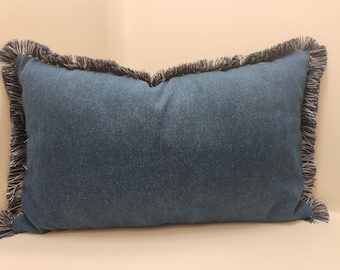 Denim Fringe Pillow Cover: Farmhouse Throw Pillow