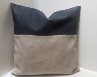 Color Block Vegan Leather Pillow Cover: Modern Rustic Cushion