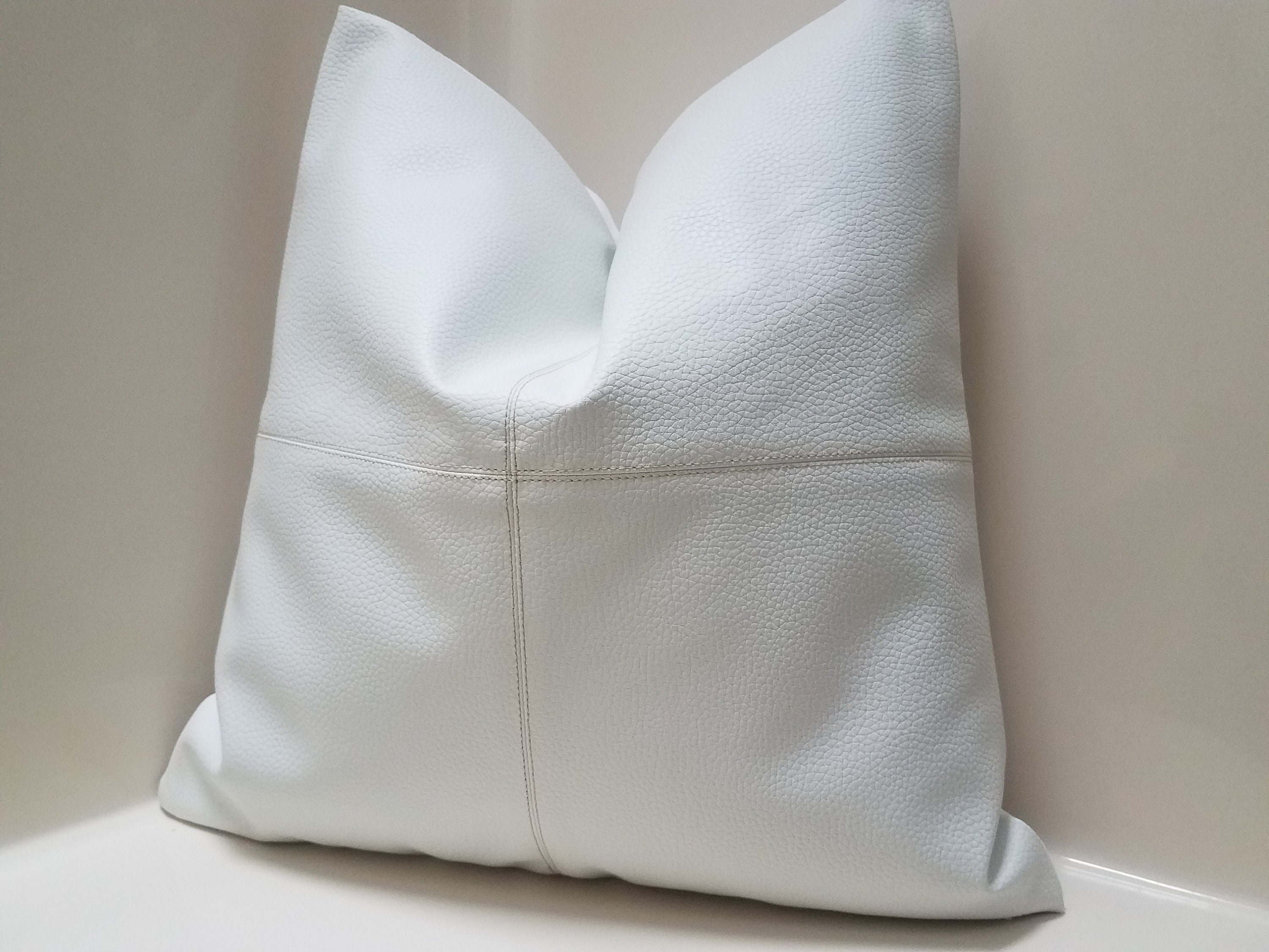 WHITE Faux Leather Pillow Cover Patchwork Pillow Cover RV Etsy