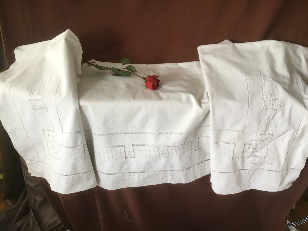 Drap Linge Ancien Brodé à La Main avec Drap en Coton Ajourrands Français Linge et Dentelle Antiques