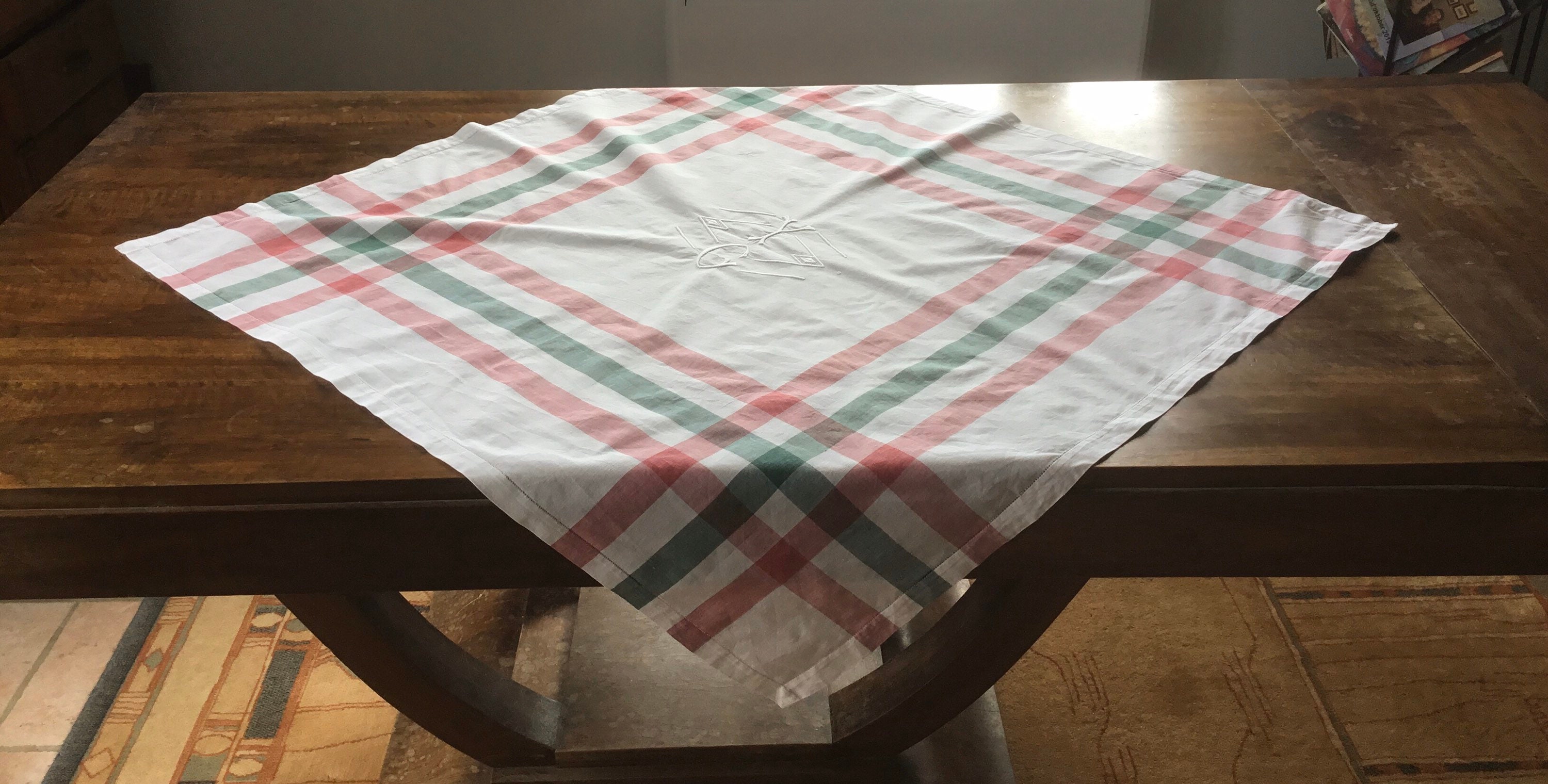 Nappe Antique Brodée à La Main avec Yg Monogramme ou Yc. Français Linge et Dentelle