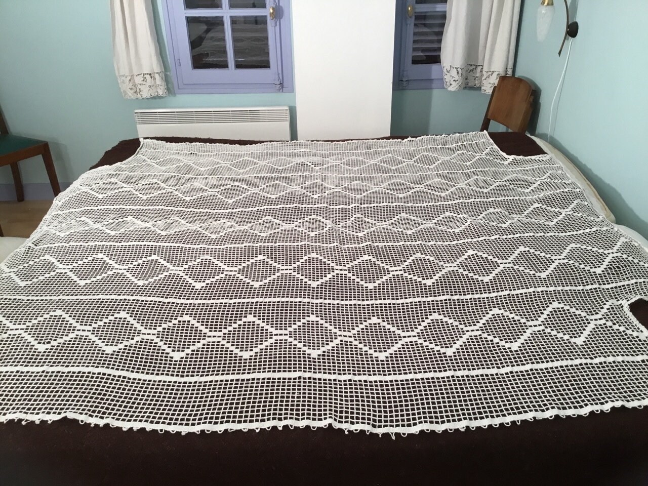 Couvre-Lit Antique Crochet à Main Simple Couvre-Lit. Français Lin et Dentelle Antiques