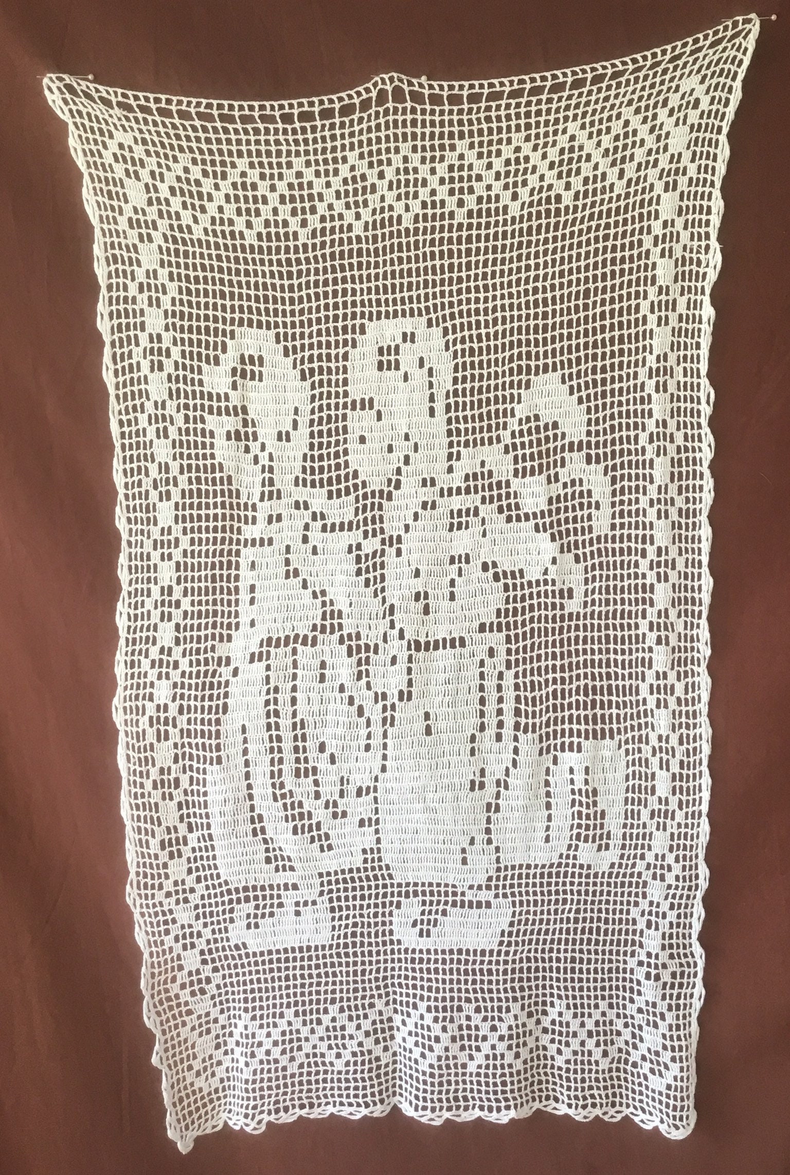 Rideau. Rideau Vintage Crocheté à La Main. Français Lin Antique et Dentelle