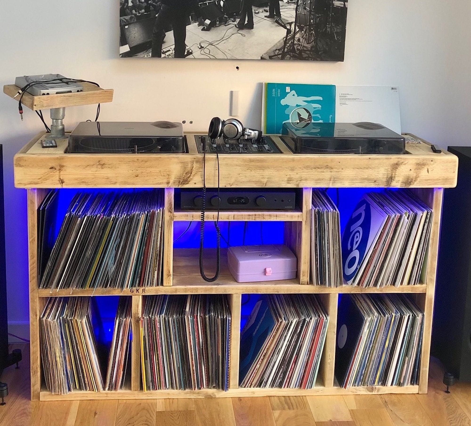 Two Tier Vinyl Record Cabinet Record Storage DJ Cabinet Vinyl Storage  Minimal Record Cabinet Storage Unit DJ Desk DJ Console 