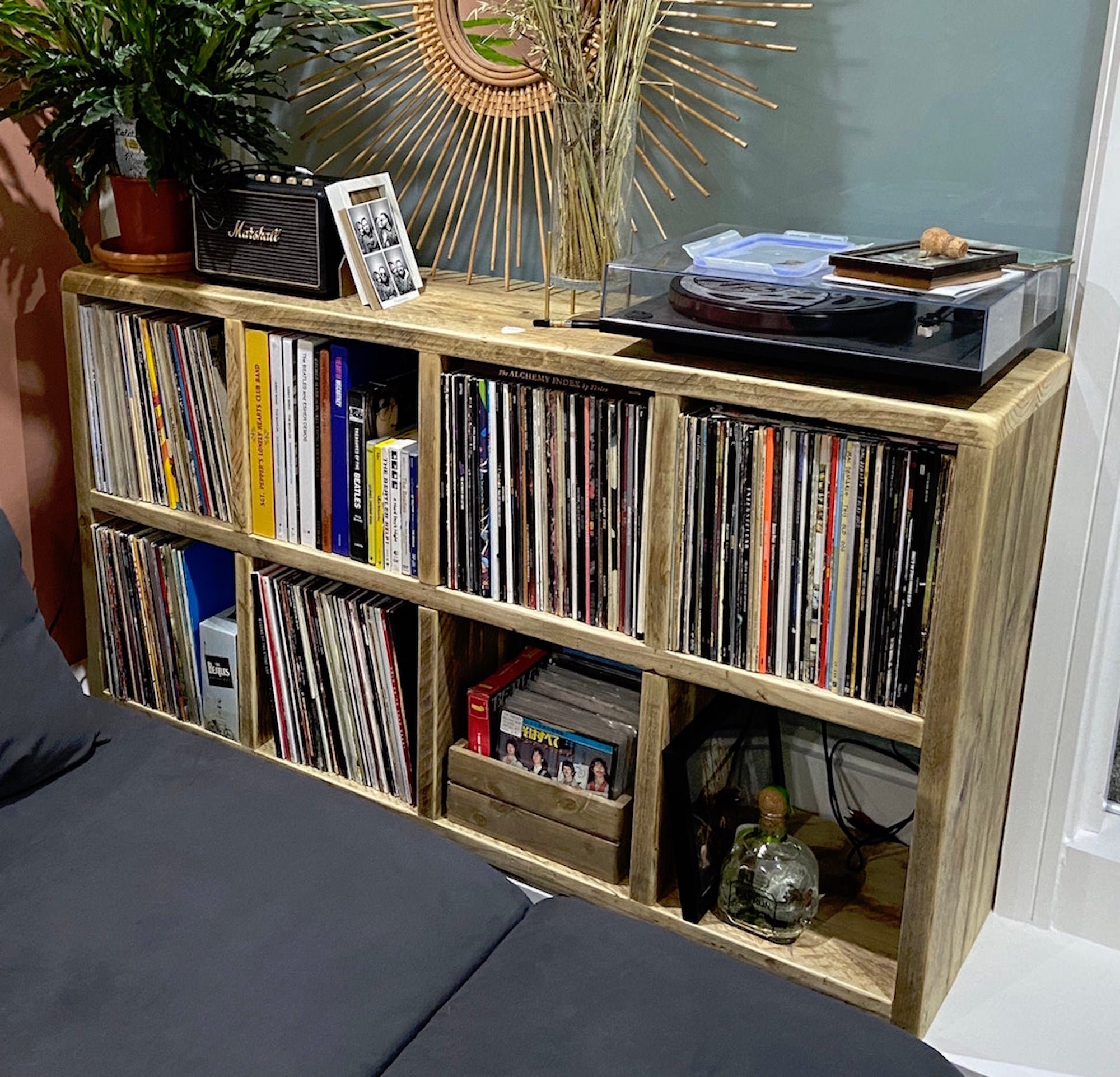 Rustic vinyl record storage and media unit from reclaimed Etsy