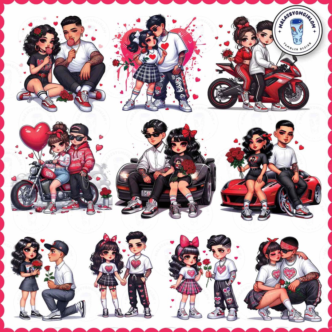 10 Couple Valentine Cholo PNG Bundle, Old School Cholo Couple Png