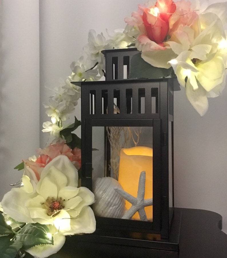 Simply Elegant Beach Wedding Lantern Centerpiece W Faux Floral Etsy