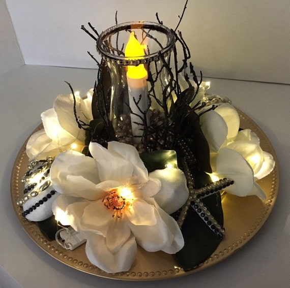 Black White Gold Glam Beach Centerpiece W Shells Faux Etsy