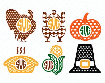 Thanksgiving SVG Files, Thanksgiving Monogram Frame, Cutting Files, Silhouette, Cricut Files, Layered Vector, dxf eps png jpg pdf, D/043
