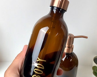 Reusable bottles,  Amber,  glass soap dispenser,  designer inspired,  500 ml,  washing up liquid bottle, zero waste living, eco friendly,