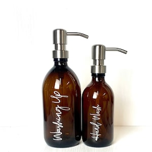 Amber or Clear Glass Bottle Soap Dispenser, Shampoo, Conditioner, Bathroom Bottles With Metal Pump, Gift, Bathroom Decor, Bathroom Bottles