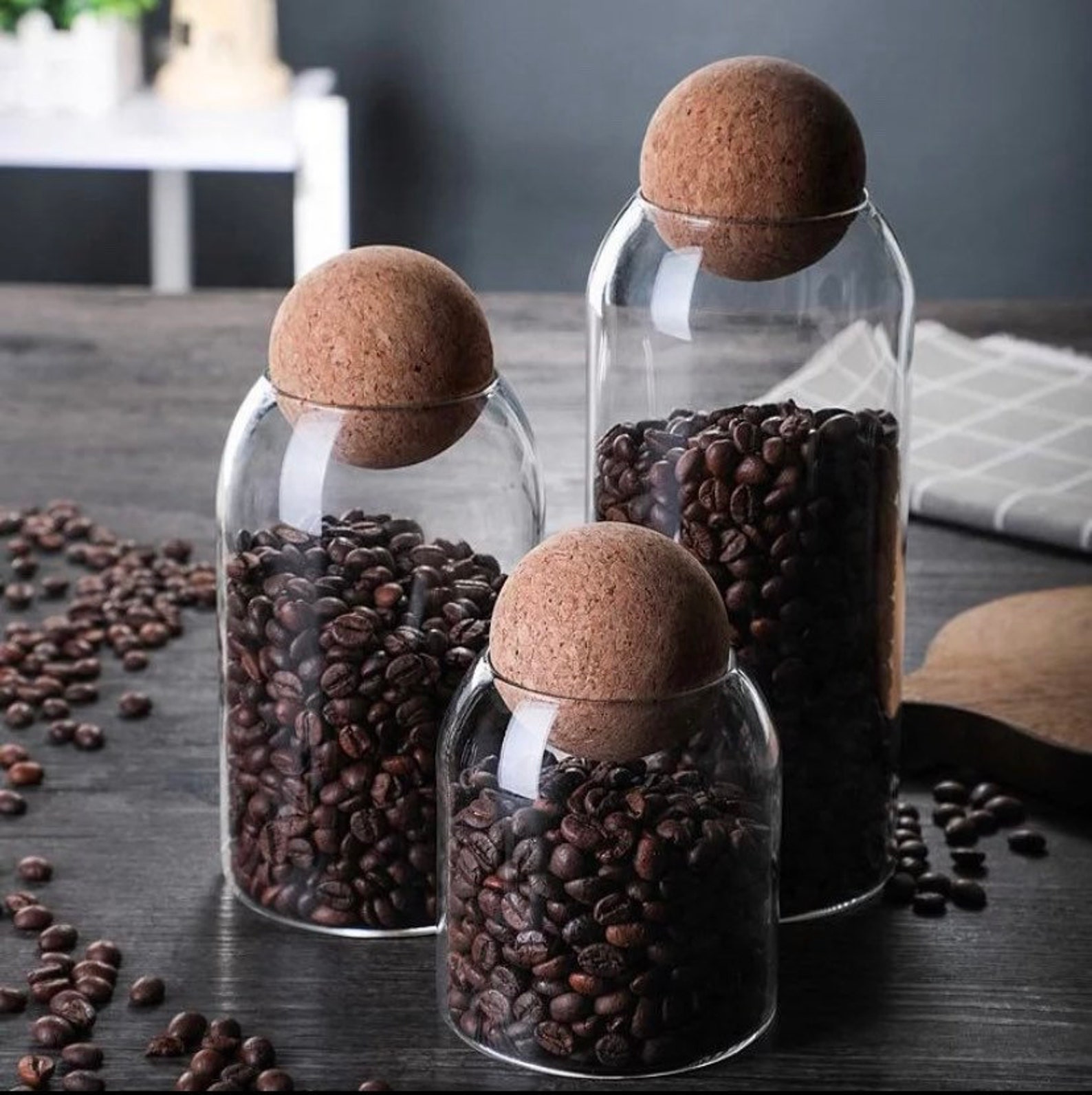 Cork Ball Glass Storage, Reusable Eco Glass Jars With Cork Ball Stopper