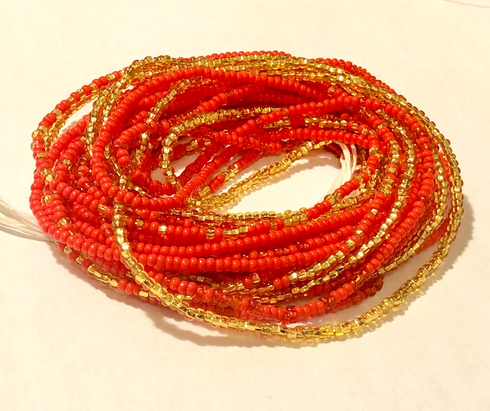 Red and Clear 42 Inch Tie-On African Waist Bead Strand