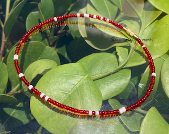 Glass Red + White Mix Anklets - Beaded Anklets, Ankle Beads, Ankle Bracelets, Beaded Bracelets