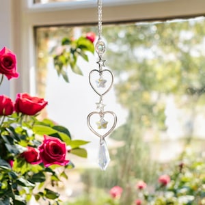 Hearts & Stars Suncatcher | Crystal Sun Catcher | Stunning Silver Window or Wall Suncatcher | Crystal Healing Gift