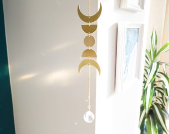 Moon Phase Suncatcher | Gold Moon Sun Catcher | Crystal Wall and Window Decor | Home Decoration | Crystal Healing