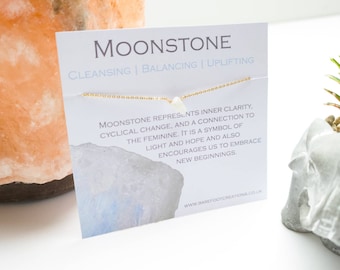 Moonstone Gemstone Necklace | Natural Gemstone Necklace in Silver and Gold | Delicate Healing Crystal Jewellery