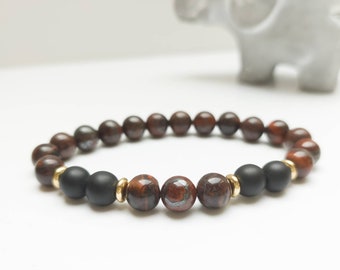 Red Tiger’s Eye Bracelet | Bangle for Protection, Strength & Balance | Chakra Cuff | Men’s Bracelet | Unisex Healing Bracelet | Leo Zodiac