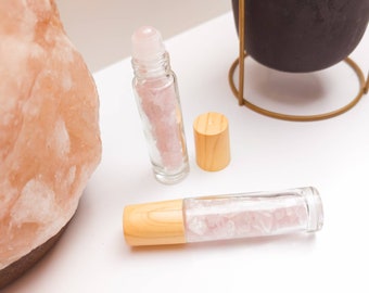 Rose Quartz Refillable Crystal Essential Oil or Perfume Rollers – 10ml bottles