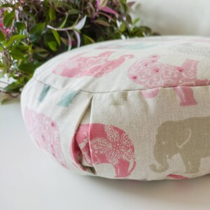 Large Zafu Meditation Yoga Cushion With Buckwheat Filling, Woven Cotton Elephant Cushion With Zip, Yoga Practice Gift