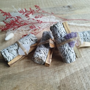 White Sage Smudge Stick with Palo Santo and Healing Gemstone
